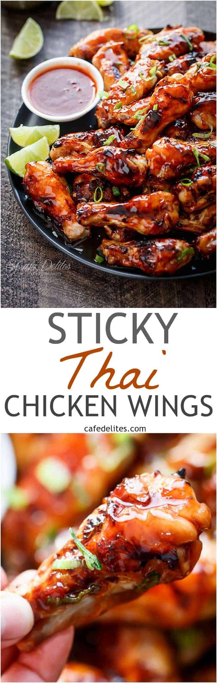 sticky thai chicken wings with dipping sauce