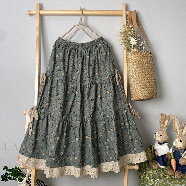 Lasaky - Sweet and Elegant Minimalistic Floral Two-Tier Chiffon Drawstring Midi Skirt Cottagecore Clothes, Cottagecore Outfits, Plaid Pleated Skirt, Aline Skirt, Y2k Aesthetic Outfits, Mori Girl, Chiffon Skirt, Green Skirt, Types Of Skirts