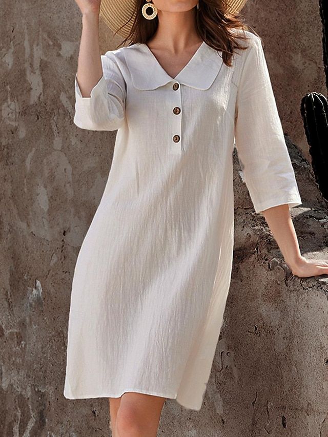 Patterns For Dresses For Women, Woman Dresses Casual, Linen Cotton Dress, Women's Fashion Dresses Casual Simple, Linen Clothes For Women Summer, Casual A-line Linen Dress For Summer, T-shirt Dress, Modest Dresses Casual Classy, White Women Outfits