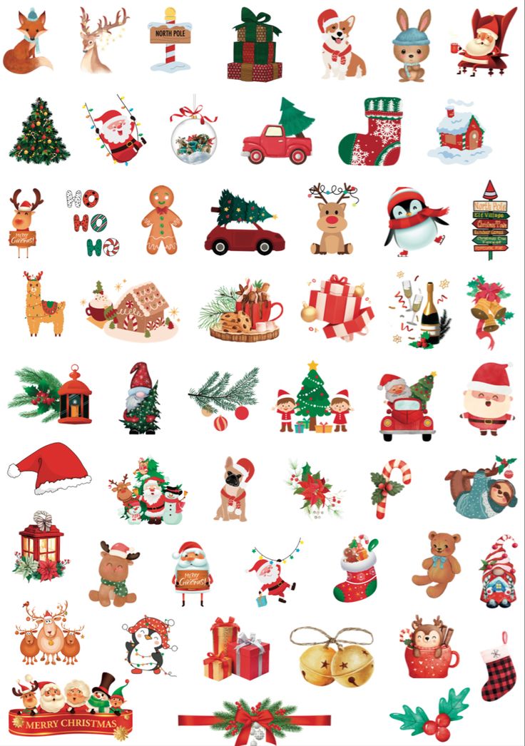 an assortment of christmas stickers on a white background