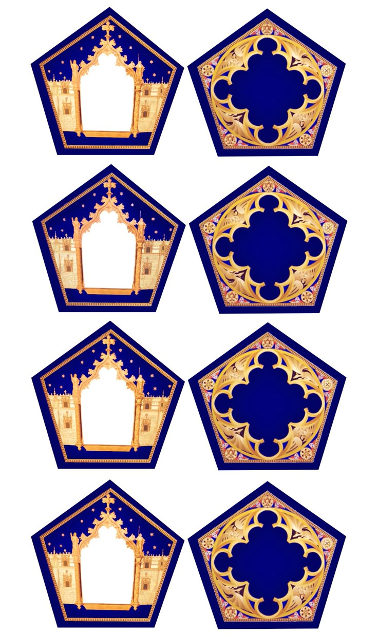 six blue and gold hexagonals with an ornate design on the top one has a