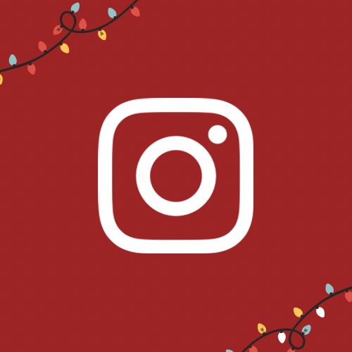 the instagram logo is surrounded by christmas lights on a red background with white lettering