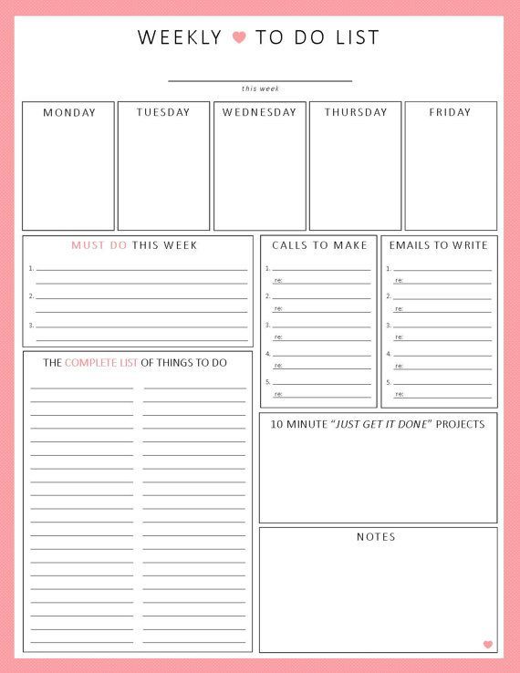 the printable weekly planner is shown on a pink and white background with text that reads,