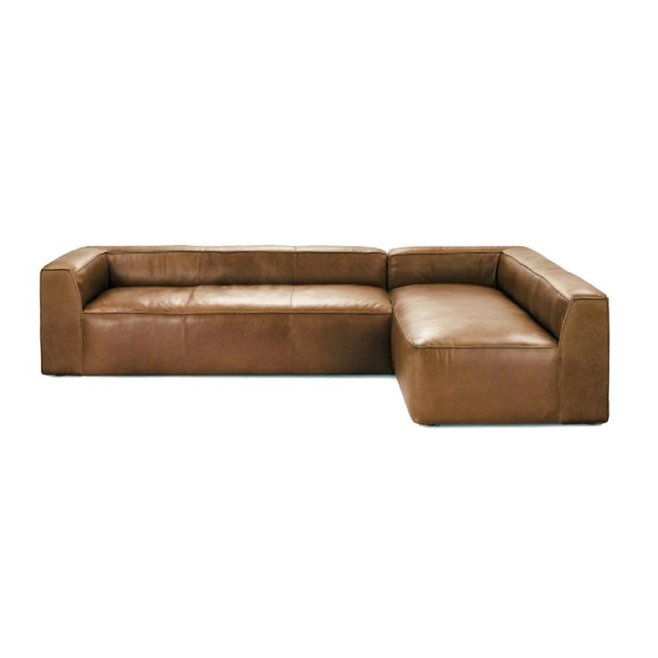 a brown leather sectional sofa with ottoman and footstool in front of a white background