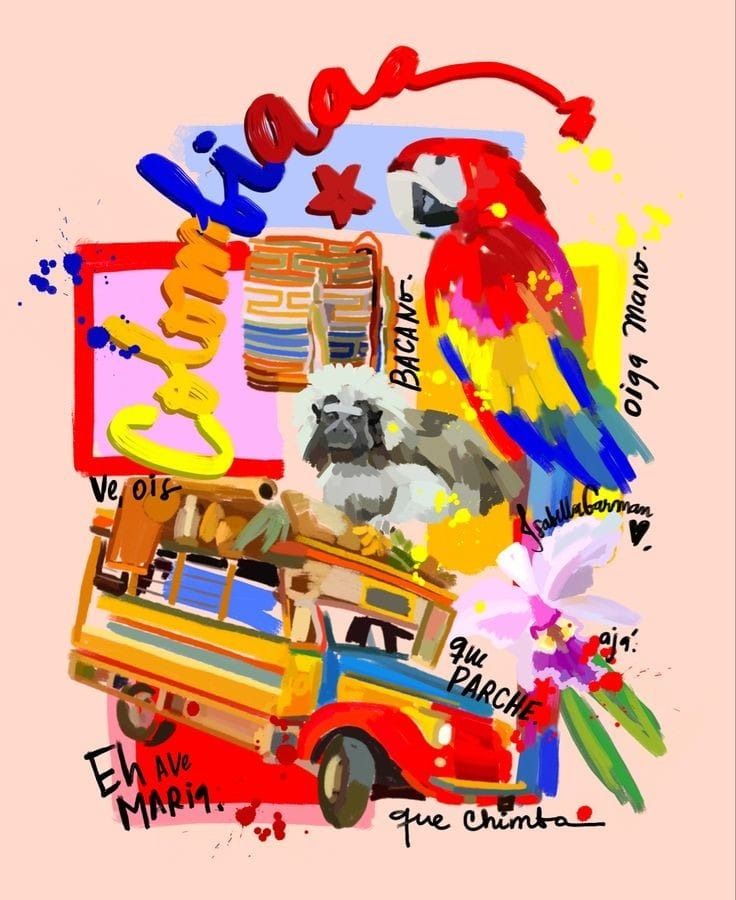 an image of a collage with birds, parrots and other things on it