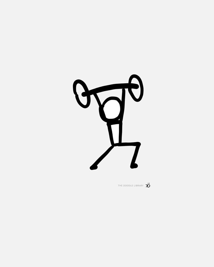 a black and white drawing of a man lifting a barbell