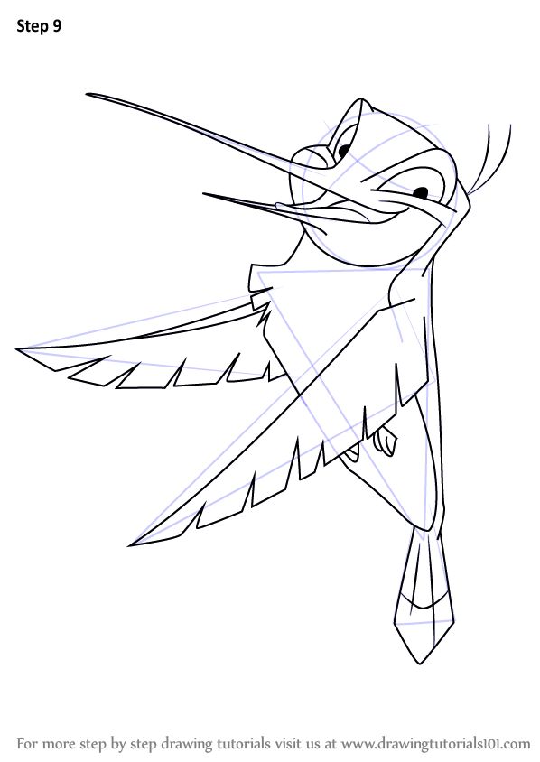 how to draw a cartoon humming bird