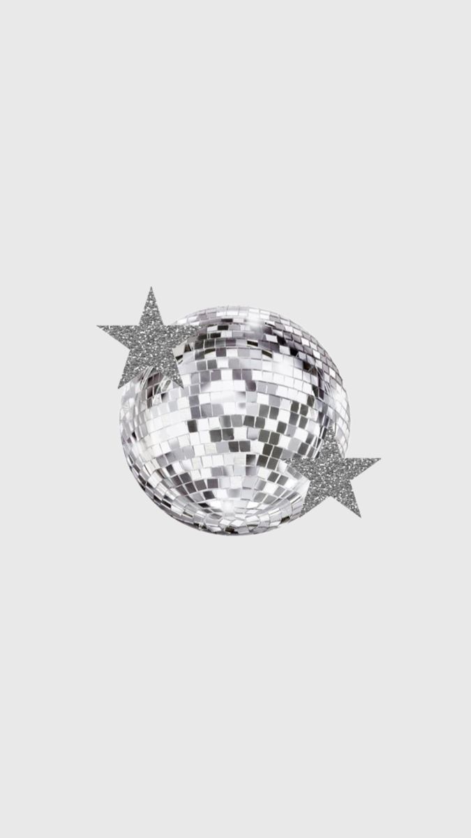 an image of a disco ball with stars in the middle and silver glitter around it