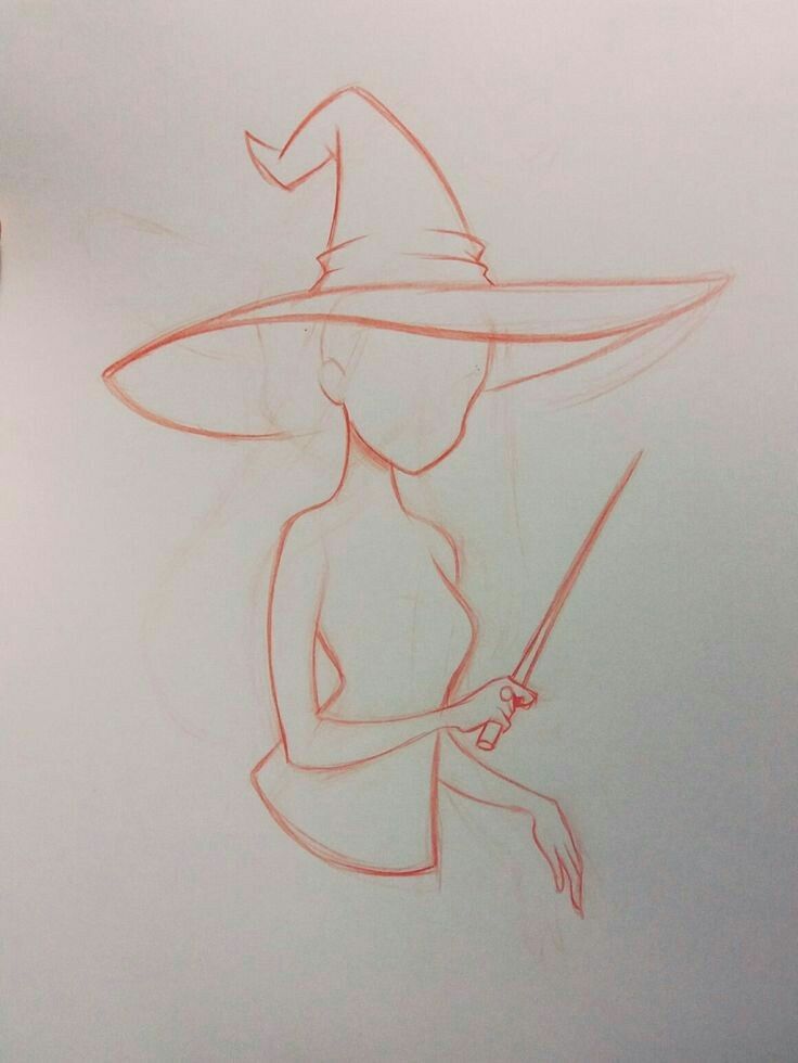 a drawing of a woman with a hat holding a knife