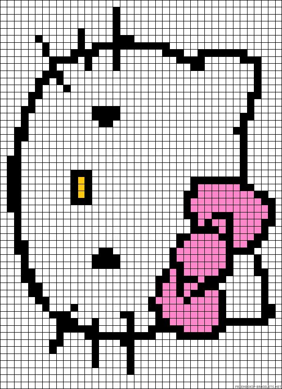 a cross stitch pattern with a hello kitty face and pink bow on it's head