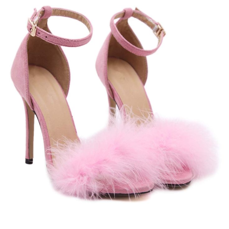 Amazon.com | MMJULY Women's Open Toe Ankle Strap Fluffy Feather Stiletto High Heel Dress Sandal | Heeled Sandals Feather Sandals, Autumn Shoes Women, Fur Heels, High Heel Dress, Pink High Heels, Jimmy Choo Heels, Heels Fashion, Super High Heels, Pink Heels