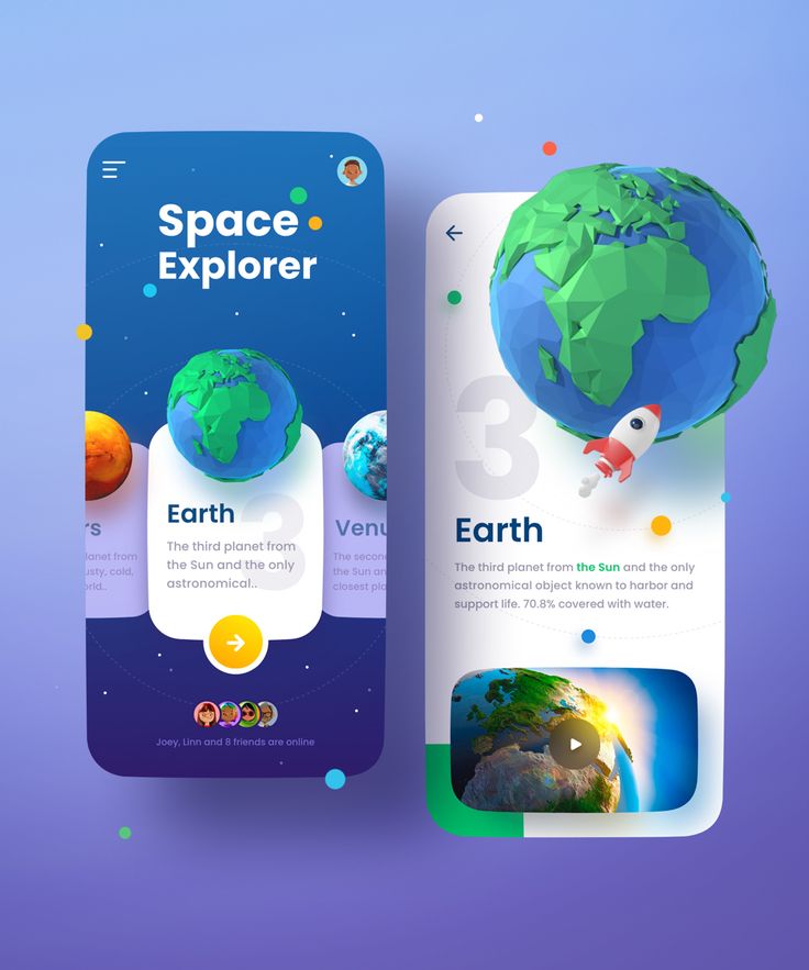 two mobile phone screens with the earth and space explorer on them