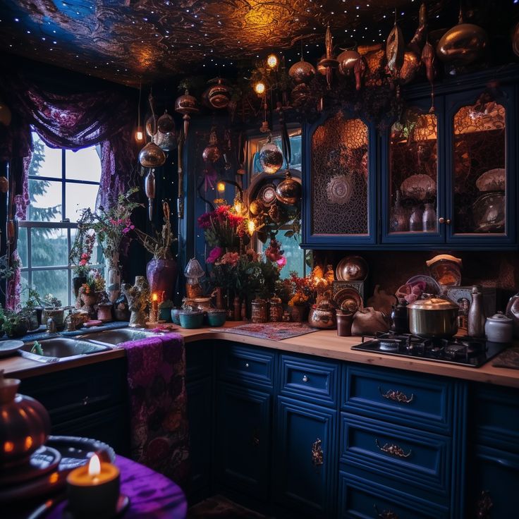 a kitchen filled with lots of pots and pans on top of a stove top oven