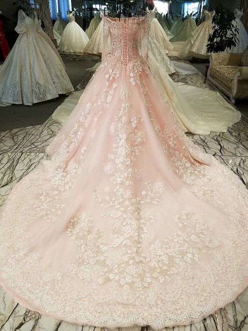 Off White Pink Wedding Dress, Wedding Dress With Pink Accents, Wedding Dresses Pink Rose Gold, Pink Victorian Wedding Dress, Princess Wedding Dresses Pink, Pink And Gold Wedding Dress, White And Pink Wedding Dress, Pink And White Wedding Dress, Pale Pink Wedding Dress