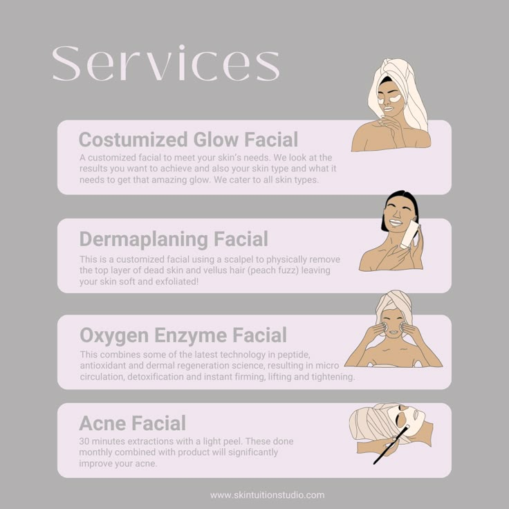 Different Types Of Professional Facials, Esthetician Facial Price List, Basic Facial Steps Esthetician, Facial Service Menu Ideas, Facial Names Ideas, Esthetician Menu Of Services, Facial Price List, Esthetician Services List, Facial Steps Professional