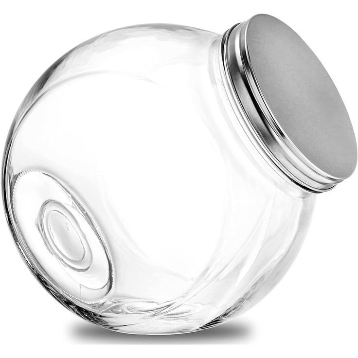 an empty glass jar with a metal lid