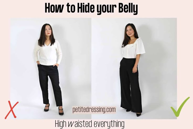 How to Hide your Belly: 21 Must Know Clothing Hacks Outfits To Conceal Belly, Round Belly Outfits, Outfits For Big Belly Women, Belly Outfits, Hiding Pregnancy, Tummy Pooch, Belly Clothes, Lower Belly Pooch, Mom Belly