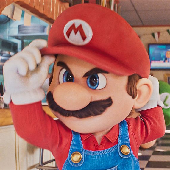 the mario bros character is standing in front of a checkerboard floor with his hands on his head