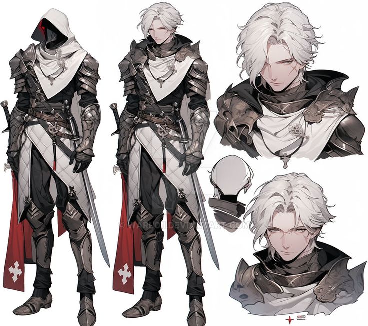 an image of a man with white hair wearing armor and holding two swords in his hands