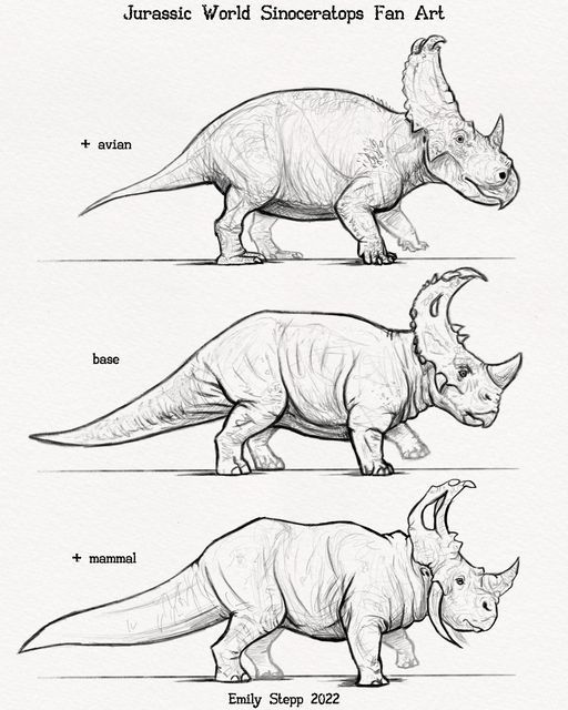 three different types of dinosaurs are shown in this drawing lesson, which shows how to draw them