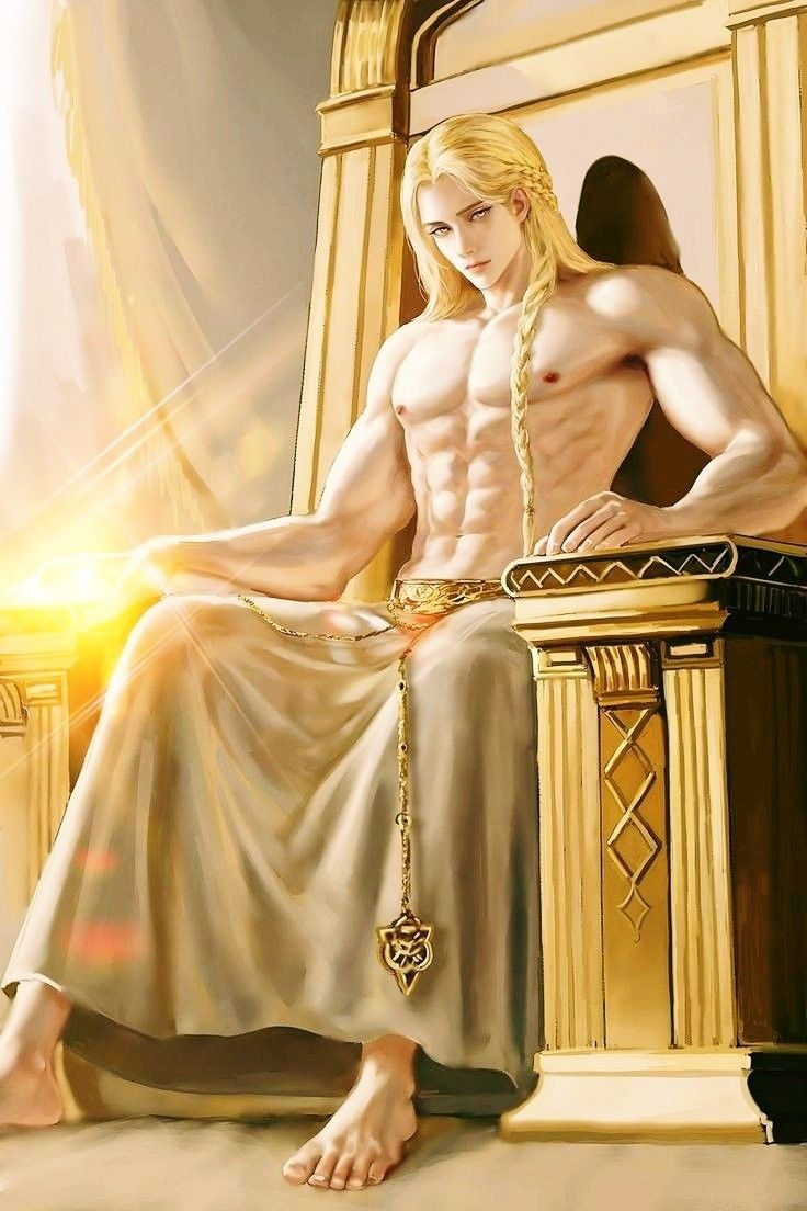 a painting of a man with no shirt on sitting in front of a mirror wearing a gold chain