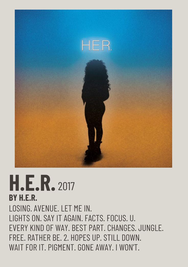 the poster for her by h e r, featuring a silhouette of a person with long hair