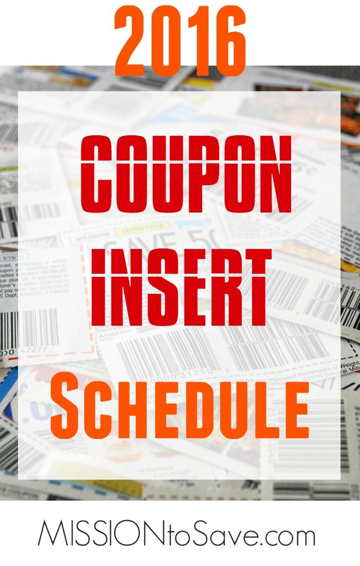 coupon inserts with the words coupon insert schedule in red and orange on top