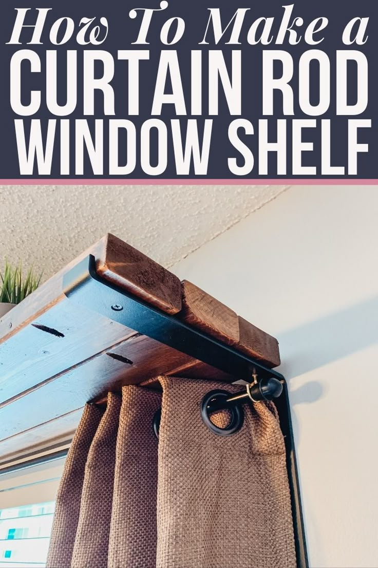 how to make a curtain rod window shelf from an old door and some wood planks