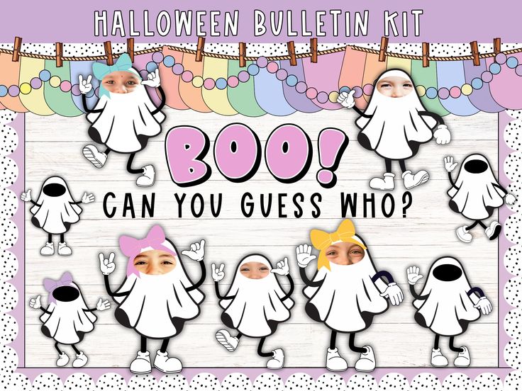 halloween bulletin board with the words boo? can you guess who? and an image of two