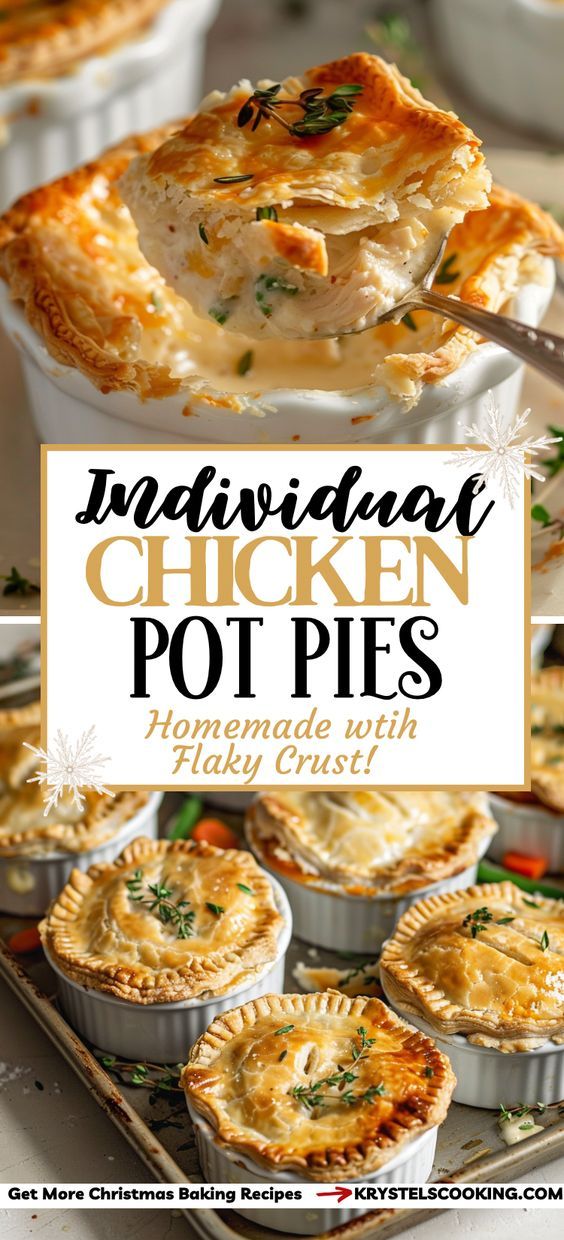 individual chicken pot pies with text overlay