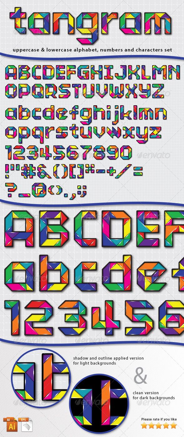 the font and numbers are all in different colors, shapes, and sizes for this type of