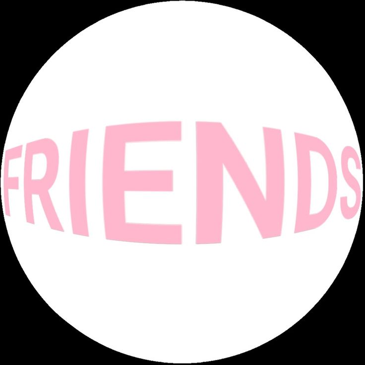 a pink and white circle with the words friends on it's side in front of a black background