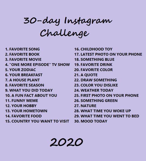 the 30 day instagram challenge is shown in purple