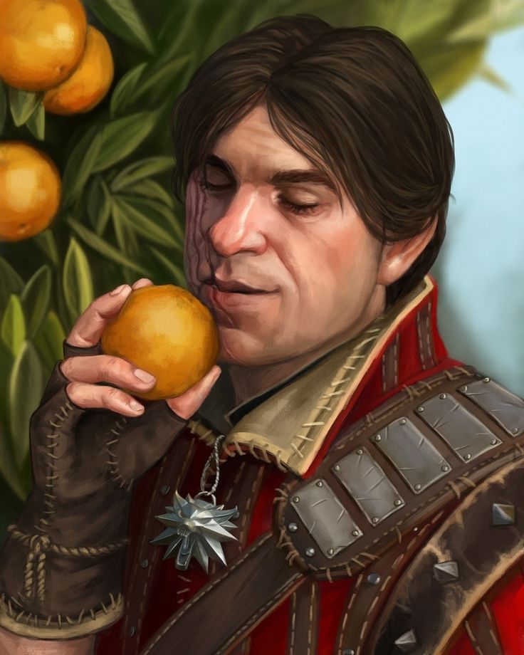 a painting of a man in armor eating an orange