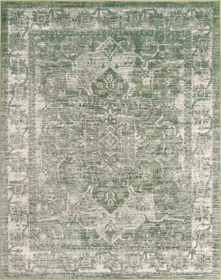 an area rug with green and white colors