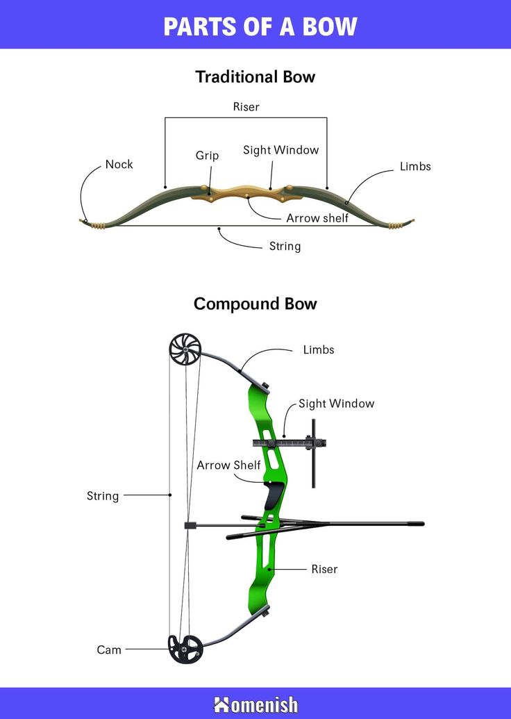 the parts of a bow and its corresponding arrows are labeled in this diagram, which shows how