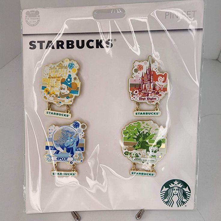 starbucks pin set in plastic packaging on display