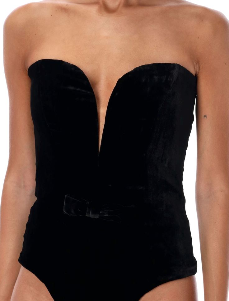 80% viscose, 10% silk, 10% elastane Luxury Fitted Bustier Bodysuit, Luxury Black Boned Bodice Corset, Luxury Black Boned Bodice Intimates, Luxury Vintage Bustier Bodice, Luxury Bustier Camisole With Built-in Bra, Velvet Bustier, Alessandra Rich, Body Top, Rich Women