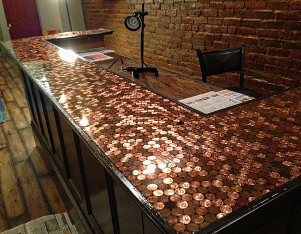 there is a counter made out of coins