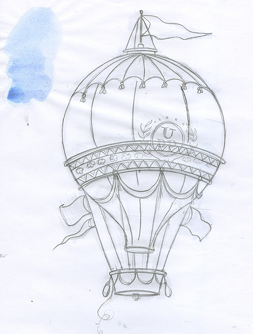 a drawing of a hot air balloon