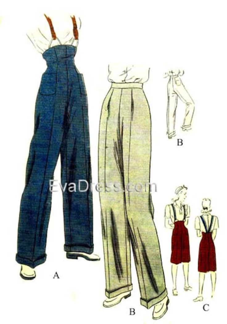 1945 Wide Leg Trousers and Clam Diggers 34 to 40 | Etsy Style Année 20, Robes Vintage, Glendale Az, Couture Mode, Poses References, Trouser Style, Drawing Clothes, Vintage Sewing Patterns, Historical Fashion