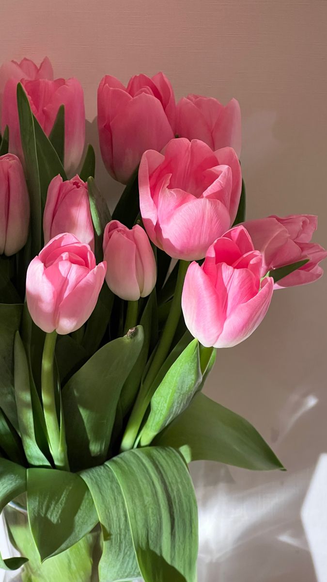 a vase filled with pink flowers on top of a table