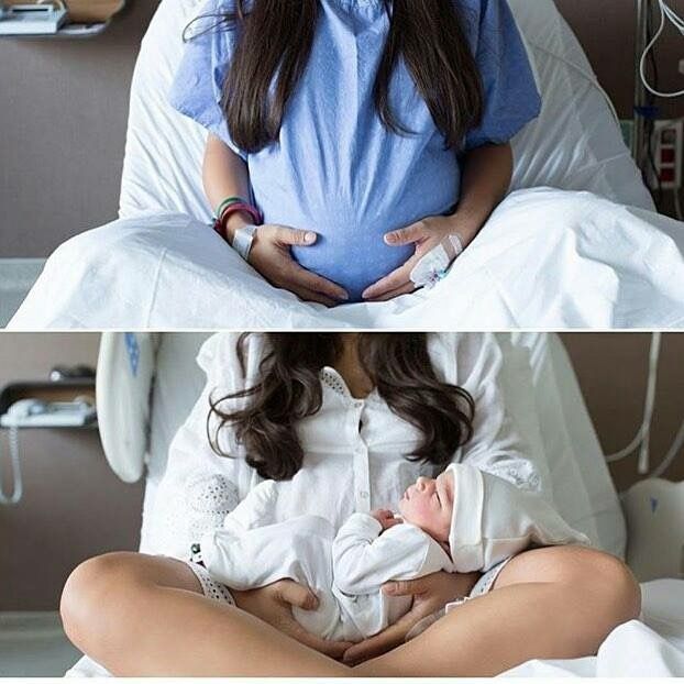 two pictures of a woman holding a baby in her arms