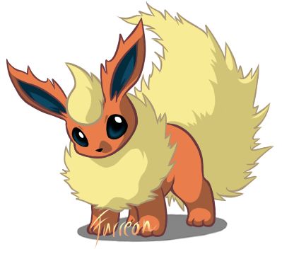 the pokemon is standing with its eyes open and it's tail curled up to look like