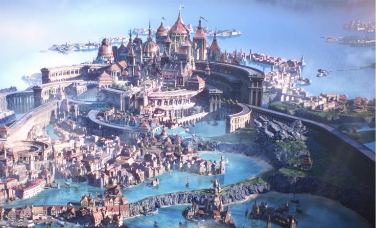 an artist's rendering of a futuristic city surrounded by water