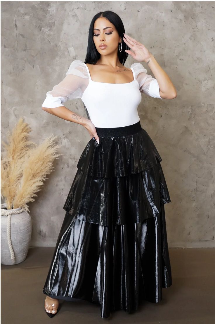 50% poly 50% pu model wears small this piece has some stretch High Waist Nylon Skirt For Spring, Chic Nylon Skirt For Night Out, Chic Nylon Party Skirt, Chic Stretch Nylon Skirt, Chic Stretch Faux Leather Skirt, Womens Skirts, Washington Dc, Maxi Skirt, Washington