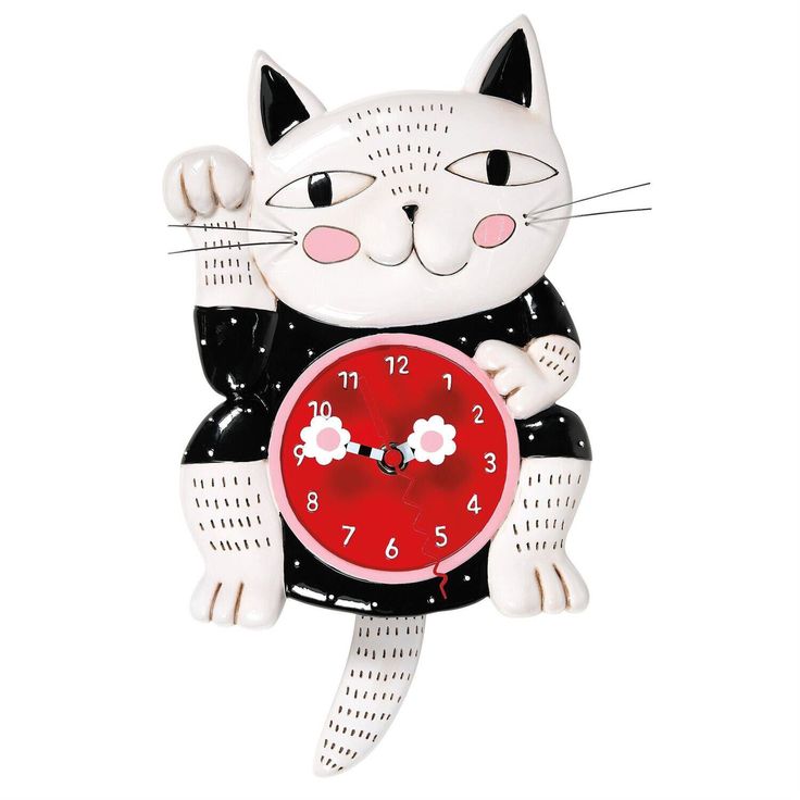 Who couldn't use a little luck in their lives? Lucky Cat Wall Clock with his silly grin will add charm to any room. Features a striking, bold red clock face, wire whiskers and swinging tail pendulum. Real Clock, Battery Operated 1-AAA Required Clock 7.87in H x 2.36in W x 10.24in L Designed in the USA by Michelle Allen Crafted in High Quality Stone Resin Tail is the pendulum Packaged in Kraft box Michelle Allen, Red Clock, Pendulum Wall Clock, Cat Clock, Desk Clocks, Tokyo Design, Wall Desk, Wood Wick Candles, Pip Studio