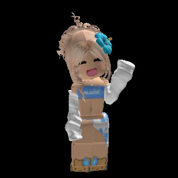 a cardboard doll with a blue bow on her head and hands up in the air