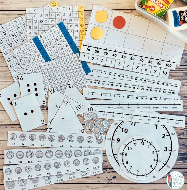 some paper and scissors are laying on the table next to rulers, rulers, and other items