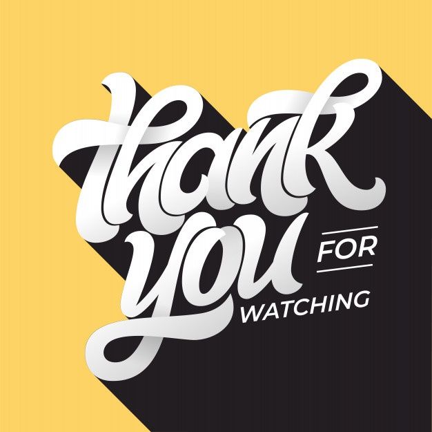 the words thank you for watching written in white on a black and yellow background